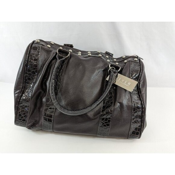 Steven by Steve Madden Leather Riveted Satchel Black Purse Handbag Unused - Picture 1 of 8